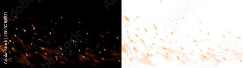 Canvastavla Realistic fire flames with glowing embers and sparks isolated on transparent background