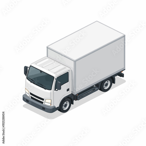 Isometric White Delivery Truck Illustration for Logistics and Transportation Services. Cargo Van Vector Graphic for Shipping and Goods Movement. Fast Delivery Vehicle for E-commerce and Supply Chain