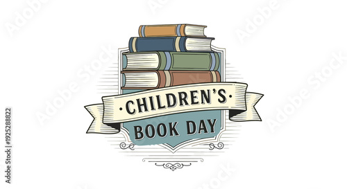 Stack of Childrens Books Illustration with Ribbon.