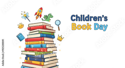 Stack of Colorful Childrens Books Illustration 1.