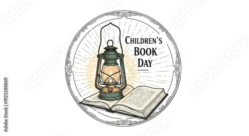 Vintage Lantern and Open Book Illustration.
