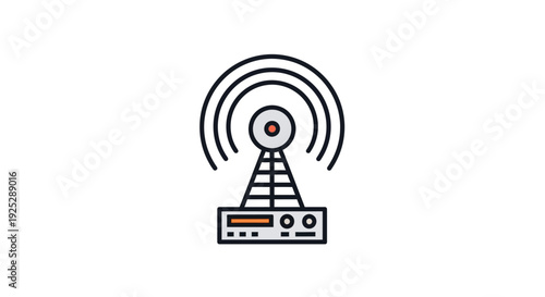 Simple Line Icon of a Radio Transmitter Tower with Signal Waves.