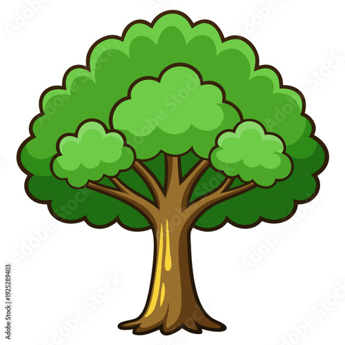Vibrant cartoon tree with lush green leaves and brown trunk