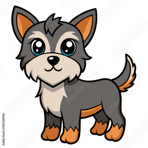 Cute cartoon dog with big eyes and fluffy fur standing alone