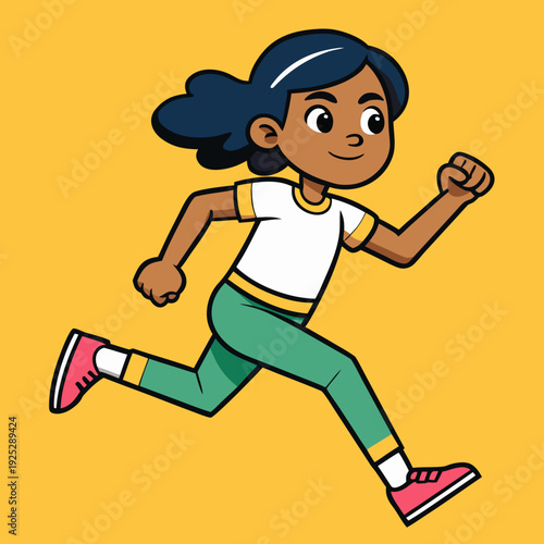 Young girl running with determination and energy