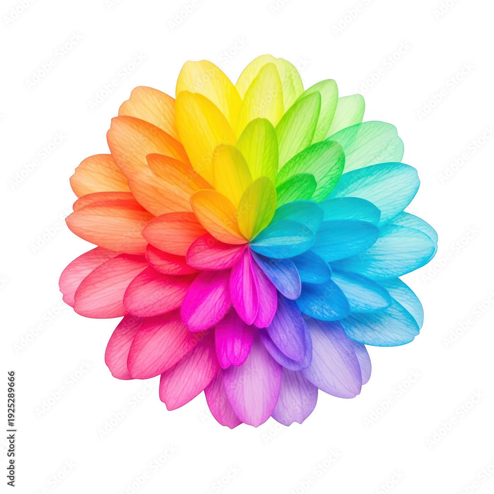 Fototapeta premium Rainbow colored flower isolated on transparent background 1