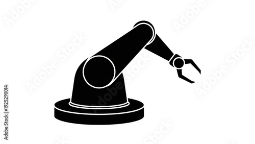 Industrial Robotic Arm Silhouette with Round Base – 6 Axis Automation Vector Icon
