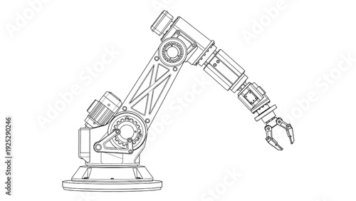 6 Axis Articulated Industrial Robot 2D Engineering Drawing – Side Elevation Technical Illustration