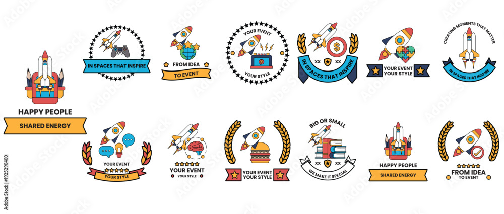 Naklejka premium A collection of colorful badges with the word 