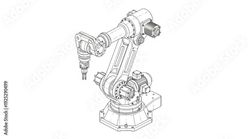 6 Axis Articulated Industrial Robot Arm Line Art – Automation and Manufacturing Engineering Illustration