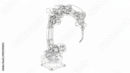 Industrial Welding Robotic Arm Wireframe Model – 6 Axis Articulated Robot Engineering Visualization