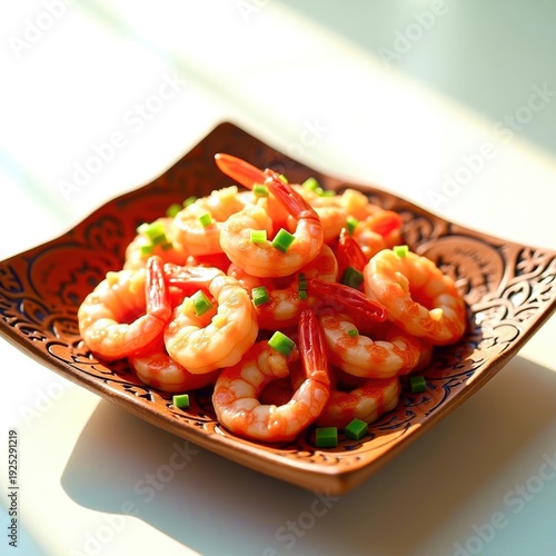 Wallpaper Mural A plate of shrimp with red peppers and onions Torontodigital.ca