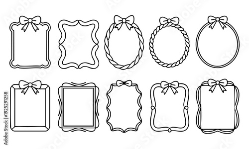 Collection of various blank frame and border illustrations with bows and decorations