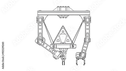 Delta Robot 2D Engineering Drawing – Parallel Pick and Place Automation System Elevation View