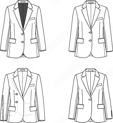 Four Different Styles of Blazers with Pockets and Buttons