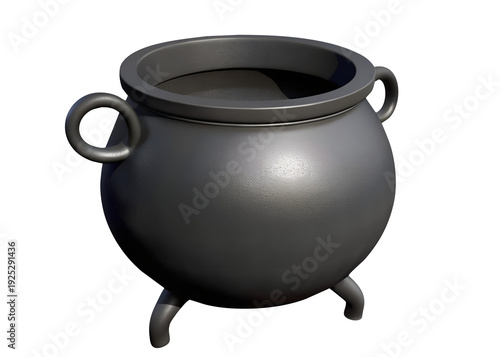 Black Cast Iron Cauldron Empty and Isolated Isolated on Transparent Background