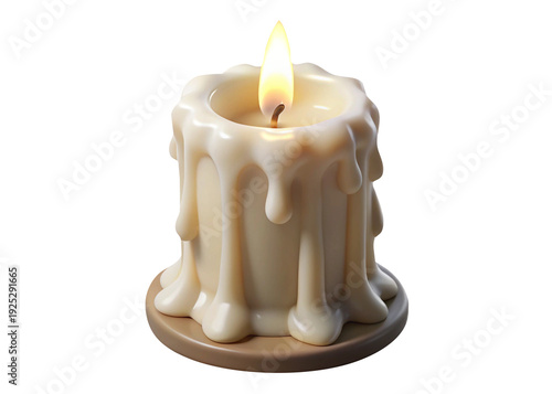 Burning Melting Wax Pillar Candle Warm Glow Isolated on Transparent Background