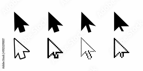 Collection of black arrow cursors in various orientations and styles