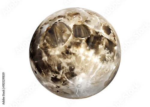 Detailed Full Moon Bright and Luminous Isolated on Transparent Background