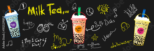 Bubble milk tea, Pearl milk tea , Different sorts of Boba. Yummy drinks.