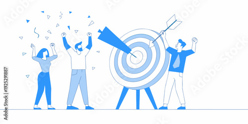 Team celebrates hitting a target with an arrow in a bullseye