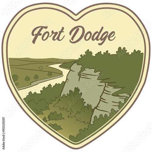 Fort Dodge Scenic River and Cliff View in Heart Frame