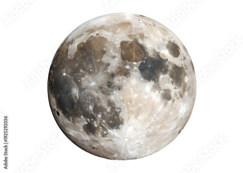 Detailed Full Moon Bright and Luminous Isolated on Transparent Background