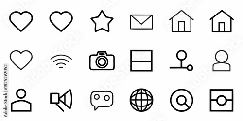Collection of simple black outline icons representing various concepts