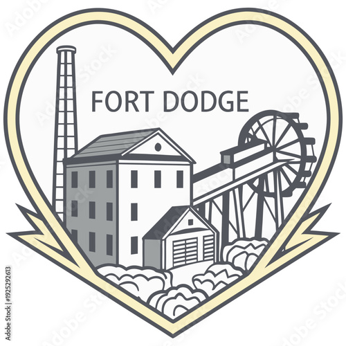 Fort Dodge Industrial Heritage and Mill Illustration in Heart