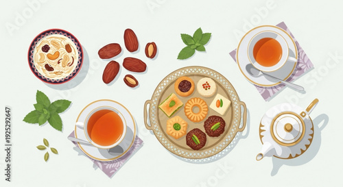 Traditional tea time with sweets and nuts