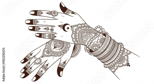 Intricately designed mehndi hands with jewelry