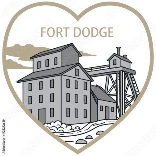 Fort Dodge Historic Mill Building and River Scene Heart