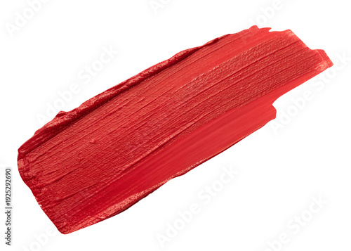 Red Acrylic Paint Brush Stroke Bold Texture Isolated on Transparent Background