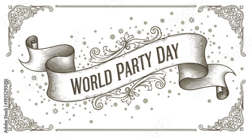 World Party Day Banner Celebration Ribbon.