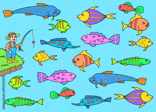 Find two fish graphic color sketch illustration vector