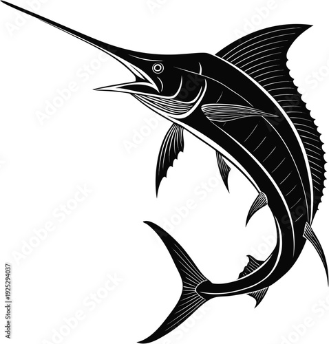 Black Marlin Fish Silhouette Jumping Sport Fishing Vector