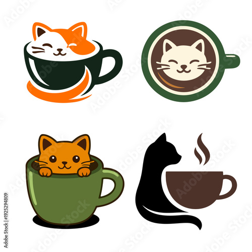 Cat cafe logo set