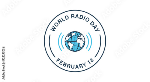 World Radio Day logo with globe and signal waves on February 13.