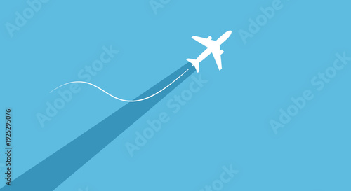 airplane flying, blue sky, travel concept, shadow, flight, journey