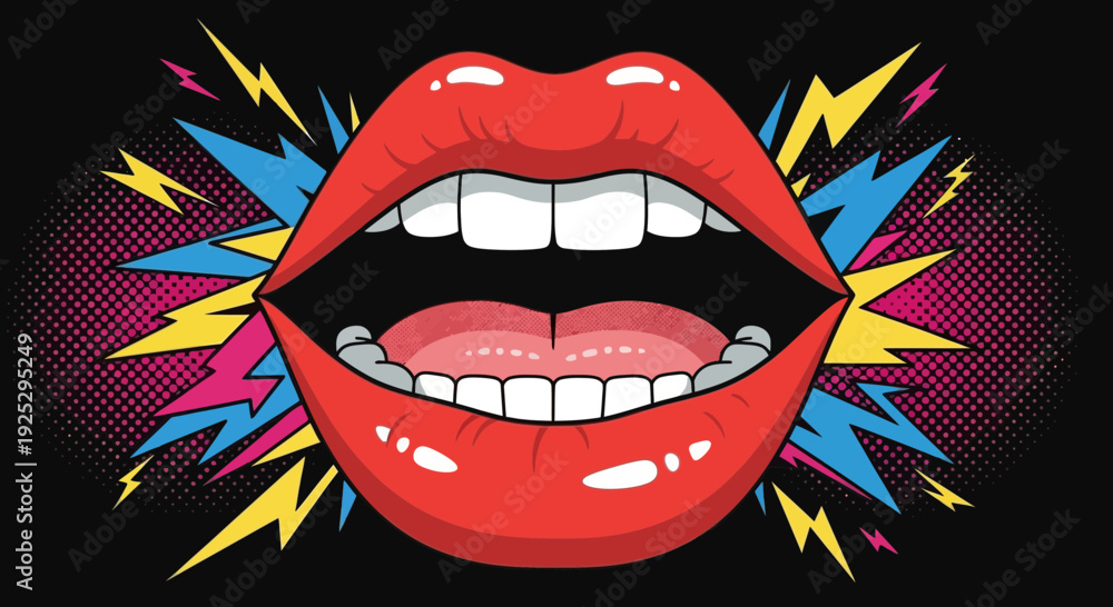 custom made wallpaper toronto digitalopen mouth illustration, pop art style, bright red lips, comic book