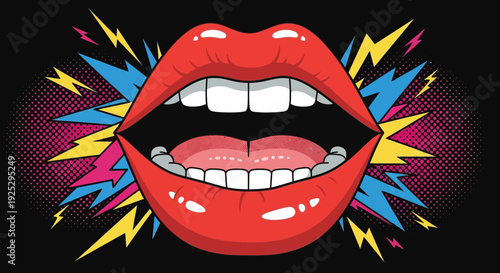 Wallpaper Mural open mouth illustration, pop art style, bright red lips, comic book Torontodigital.ca