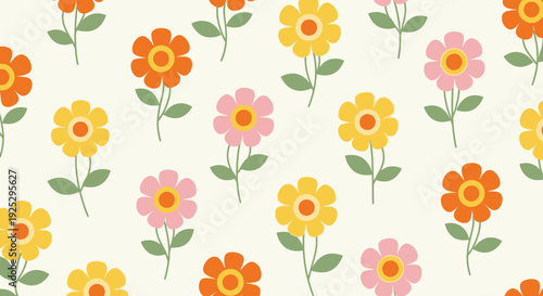 Wallpaper Mural floral pattern, retro flowers on cream background Torontodigital.ca