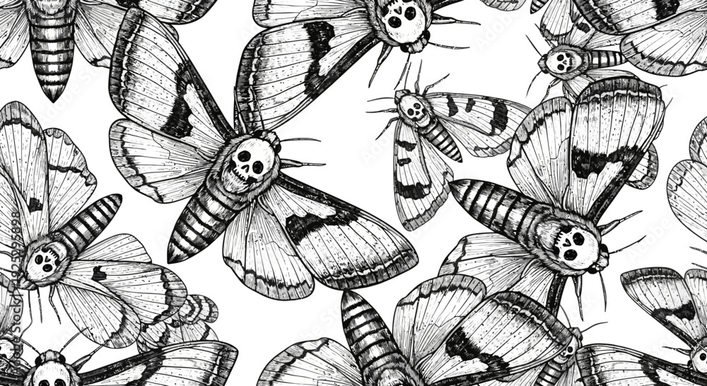 custom made wallpaper toronto digitaldeath's head moth illustration, black and white pattern