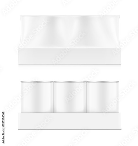 Hight realistic tin can wrap shrink multipack 3x2 mockup for food. Vector illustration isolated on white and background. Easy to use for presentation your product, idea, design. EPS10.