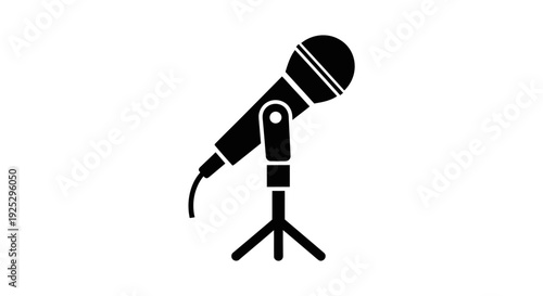 Simple black microphone on a stand illustration.