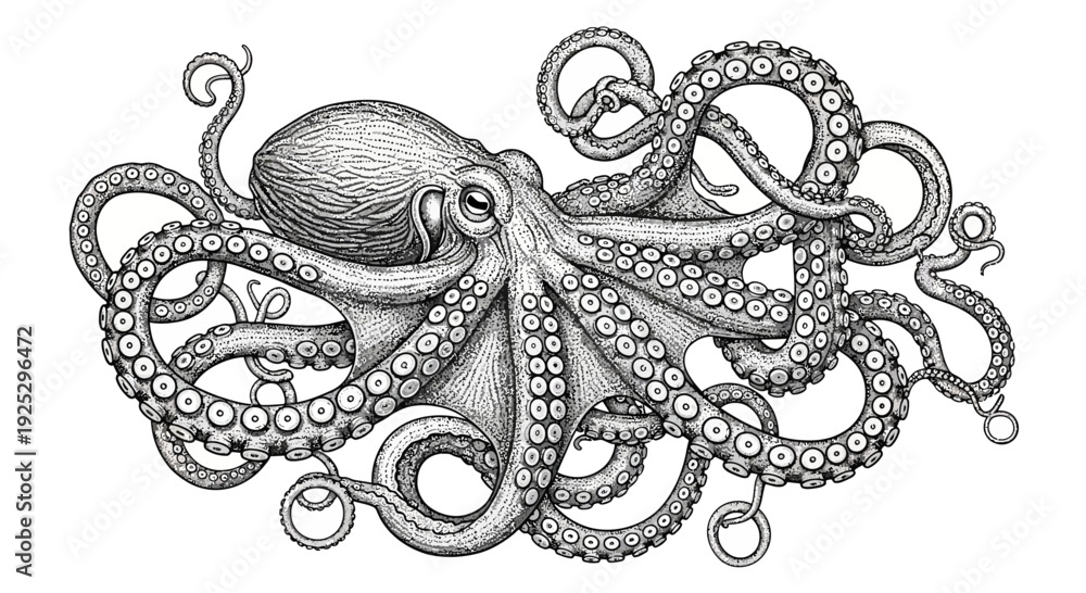 custom made wallpaper toronto digitaloctopus illustration, detailed vintage engraving