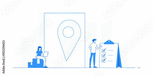 Team collaborating on logistics and location planning with a checklist