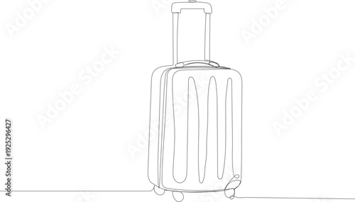 unique Continuous One Line Drawing of Luggage for Tourism and Vacation, Travel Suitcase with Wheels