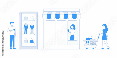 People shopping at a boutique with clothing and accessories displayed