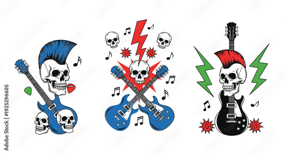 custom made wallpaper toronto digitalpunk rock skull guitar illustration set, music design